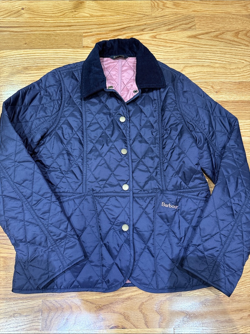 Barbour Navy Quilted Utility Jacket with Pink Lining